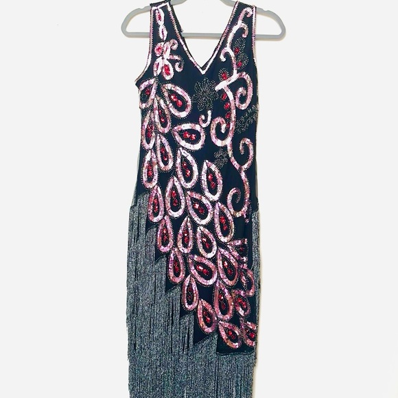 Party / Dance Performance Sequined Midi dress with Tassels size S - Picture 1 of 7